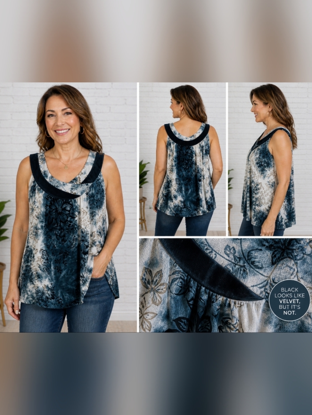 sam & jo xl blue floral sleeveless blouse flowy tank stretch lightweight boho